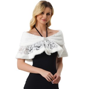 Allegra K Women's Wedding Lace Trim Evening Faux Fur Shawl Shrug - 1 of 4