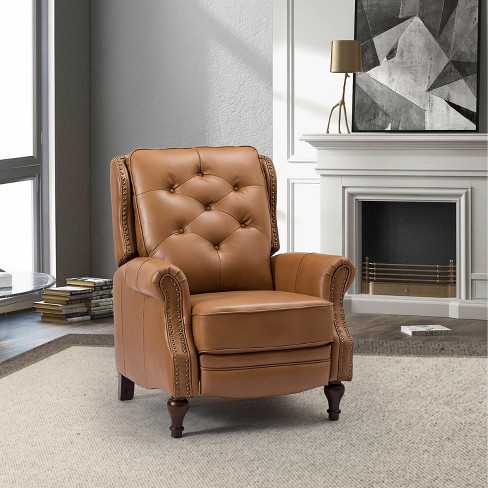 Melantho Genuine Leather Manual Recliner With Nailhead Trims