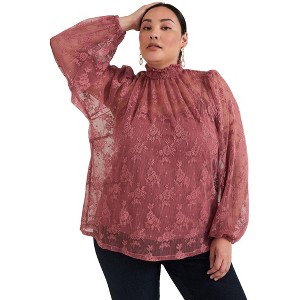 June + Vie by Roaman's Women's Plus Size Smocked Mockneck Blouse - 1 of 4