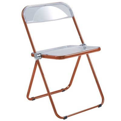 LeisureMod Lawrence Acrylic Folding Dining Chair with Open-Back Design in Green Metal Frame