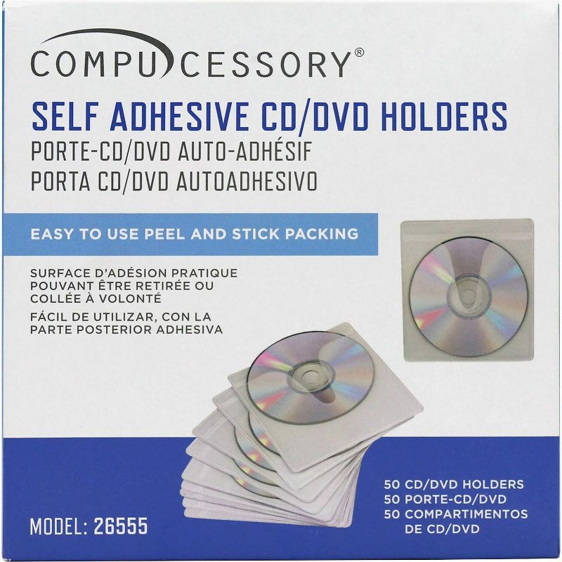 Compucessory Self-Adhesive CD Holders Polypropylene 50/PK White 26555, 1 of 2