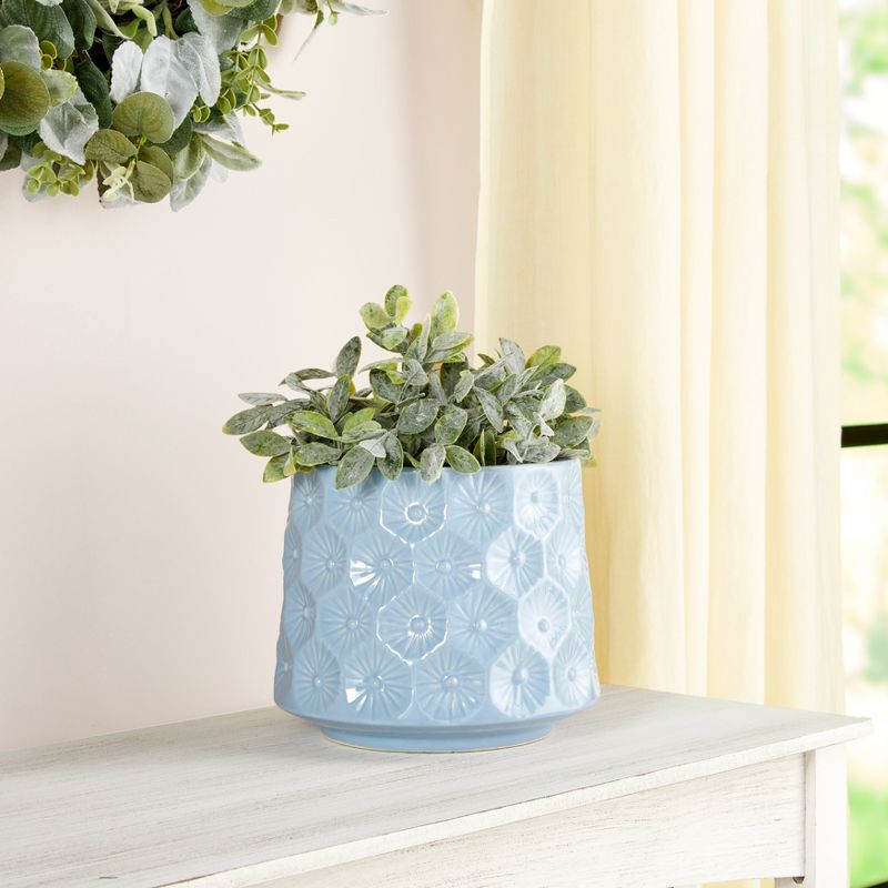 The Lakeside Collection Textured Floral Planters - Blue, 2 of 3