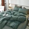 Linen Cotton Duvet Cover Queen, 3 Pcs Green Flower Geometric Bedding Set - 3 of 4