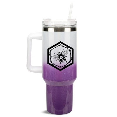Elanze Designs Hexagon Honey Queen Bumble Bee Wrap-Around 40 Oz. Stainless Steel Water Bottle Coffee Mug, Spill & Leak Resistant, Travel Tumbler with