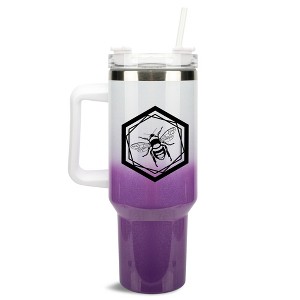 Elanze Designs Hexagon Honey Queen Bumble Bee Wrap-Around 40 Oz. Stainless Steel Water Bottle Coffee Mug, Spill & Leak Resistant, Travel Tumbler with - 1 of 4