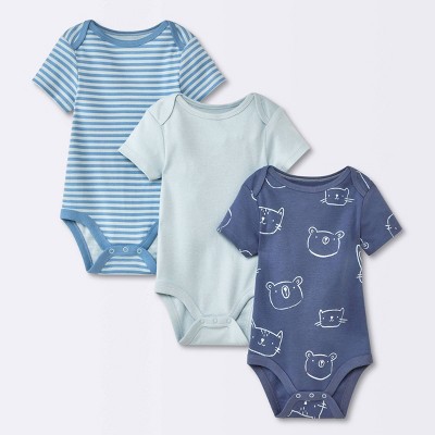 Image of Baby 3pk Animals Short Sleeve Bodysuit - Cloud Island™ Blue 0-3M