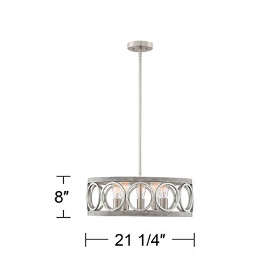Brushed Nickel and Gray Wood Drum Pendant Chandelier