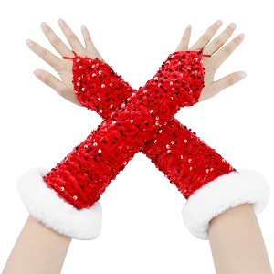 INSPIRE CHIC Women's Satin Hooked Finger Feather Fingerness Costplay Sleeves Gloves for Christmas Dance Party 1 Pair - 1 of 4