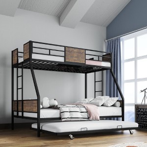 JUJABU Twin Over Full Metal Bunk Bed with Trundle, Safety Guardrail, 2 Ladders, No Box Spring Needed - 1 of 4