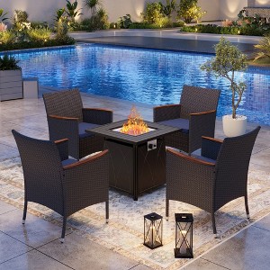 Captiva Designs 5pc Patio Dining Square Steel Fire Pit Table & Armrest Metal Frame Chairs - 1 of 4