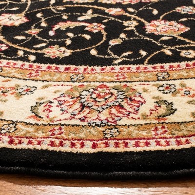 Elegant Floral Symphony Black/Ivory Synthetic Round Rug, 4' Diameter