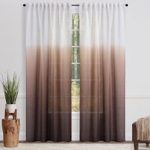 Chanasya 2pk Gradient Ombre Faux Belgian Flax Semi Sheer Window Curtain Panels - Set of 2 - 1 of 4