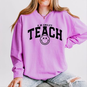 Simply Sage Market S.W.Smiley Teach Varsity Arched Lightweight Garment Dyed Sweatshirt - 1 of 4