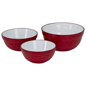 Omniware Vintage Bakeware Mixing Bowls, Set of 3 - Stoneware with Embossed Design - Lead-Free Glazing, Dishwasher Safe, (Red) - 1 of 1