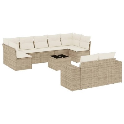 vidaXL Garden Sofa Set Beige Poly Rattan 10 Piece Modular