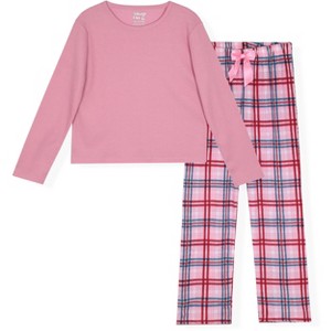 Sleep On It Girls 2-Piece Woven Flannel Plaid Pajama Sets - 1 of 4