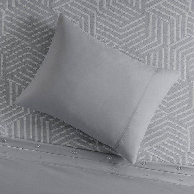 Full/Queen Grey Blue Microfiber Matelasse Jacquard Duvet Cover Set