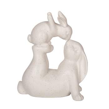 Transpac Ceramic 8" White Easter Easter Bunny Kissing Figurine