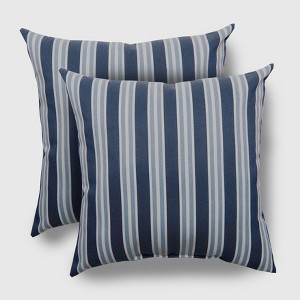 2pk Square Coastal Stripe Outdoor Pillows Blue - Threshold
