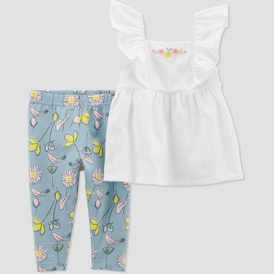 Image of Carter's Just One You® Baby Girls' Floral Top & Bottom Set - White 6M