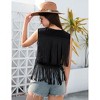 Coolmee Women's Casual Vests Denim Style Vacation Simple Vests Single Button Front Contrast Color Stitching Short Tassel Summer Vests L Black - 4 of 4