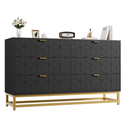 Homhougo  Drawer Dresser for Bedroom, Wide Chest with Storage Drawers and Metal Legs for Living Room or Entryway