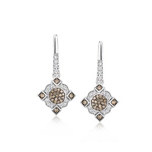 Ross-Simons 0.35 ct. t.w. White and Brown Diamond Vintage-Style Drop Earrings in Sterling Silver - 1 of 3