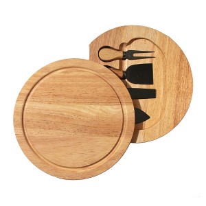 True Camembert Cheese Board and Tool Set -  Wooden Cheese Platter Tray and Stainless Steel Knives, Circular Wood Serving Board Gift Set - House Gift - 1 of 3