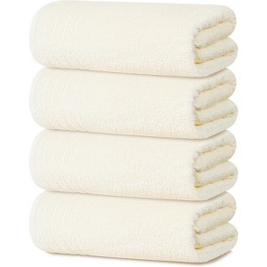 BRINJOY 4-Pack Extra Large Bath Towels - 30x60 Inch 100% Ultra-Fine Cotton, Lightweight Quick-Dry Bath Towels (Cream) - 1 of 4