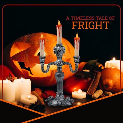 Haunted Gothic Black and Red Skull LED Candelabra