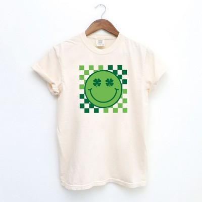 Simply Sage Market Women's Clover Eyes Smiley St. Patrick's Day Short Sleeve Garment Dyed Tee