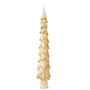 tag Gilded Pine Tree Taper Candle S/2 Ivory - 1 of 2