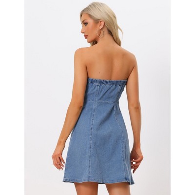 Женские платья INSPIRE CHIC Women's Strapless Sleeveless Denim Mini Dress Small Light Blue — фото 4