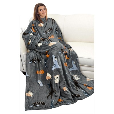 Catalonia Wearable Blanket with Sleeves and Pocket, Cozy Soft Fleece Mink Micro Plush Wrap Throws Blanket Robe for Adults, Gift for Her