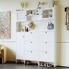 ORRD Multifunctional Hall Tree with 6 Flip Drawers & Tempered Glass Doors, White Shoe Cabinet Entryway Organizer with Storage Shelf & 4 Hooks - 2 of 4