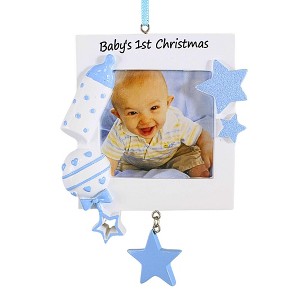 Polarx 4.5 Inch Baby Boy First Picture Frame Ornament Christmas Tree Ornament , Christmas Decor Newborn Bottle Rattle Star (1PC) - 1 of 4