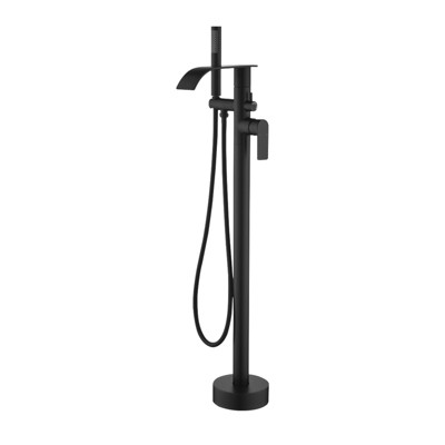 Cobbe Matte Black Floor Standing Tub Faucet Single Handle Freestanding Tub Filler with Swivel Spout Hand Shower and 59-Inch Hose