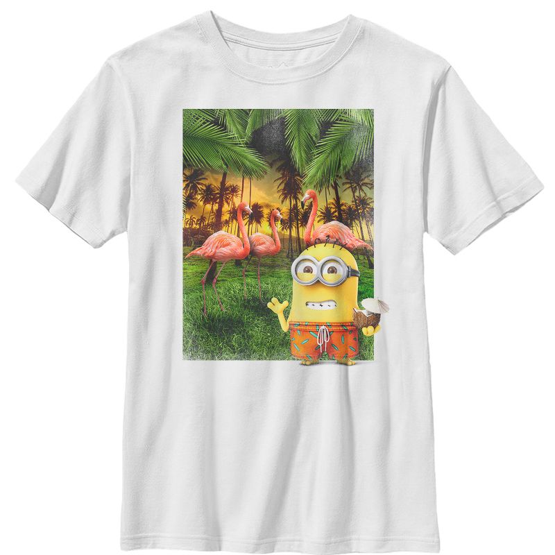 Boy's Despicable Me Minion Flamingo Vacation T-Shirt, 1 of 5