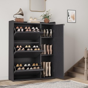 Shoe Cabinet with 3 Flip Drawers Doors, Wood Shoe Organizer Cabinet Hidden Shoe Rack Cabinet, Adjustable Shelf for Entryway - 1 of 4