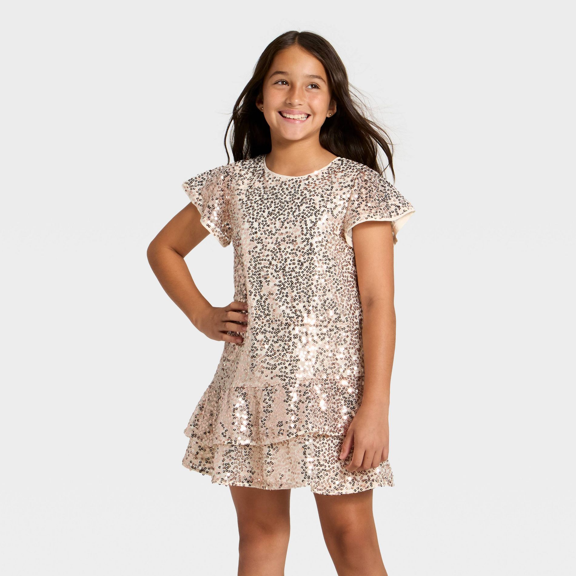 Girls' Short Sleeve Sequin Dress - Cat & Jack™ Gold
