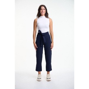 Lafidi Women’s Mid-Rise Cropped Pants – Relaxed Tapered Leg Trousers with Sash Belt and Welt Pockets - 1 of 4