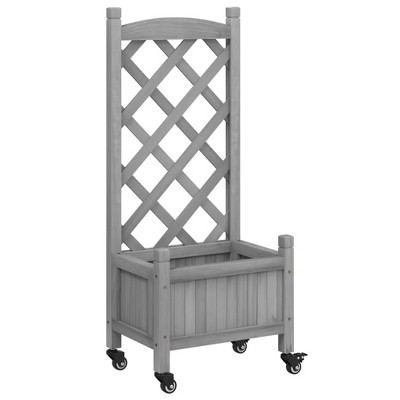 vidaXL Plant Pot with Trellis Wheels, Flower Box with Trellis, Planter for Patio, Garden, Plant Box, Grey Solid Wood Fir, 40 x 30 x 97.5 cm, 3207645