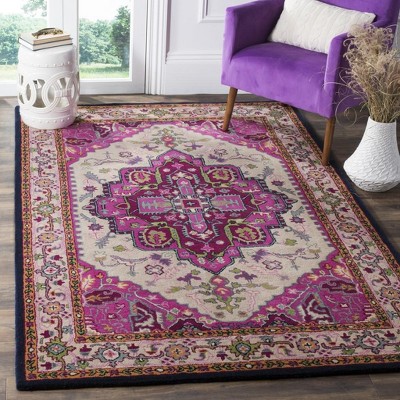 Ivory and Pink Handmade Wool Medallion Area Rug