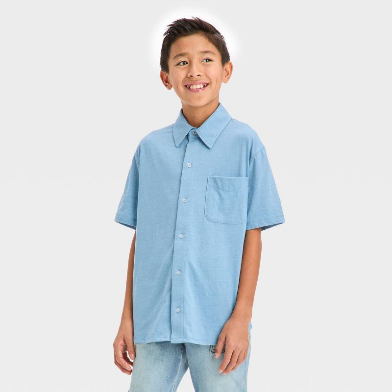 Boys' Short Sleeve Washed Button-Down Shirt - art class™, 1 of 5