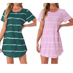 INSPIRE CHIC Women's 2 Pcs Round-Neck Curved-Hem Short-Sleeve Nightshirt Sleep Gown - 1 of 4