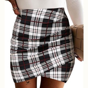 EXLURA Women's Bodycon Ruched Tulip Mini Skirt Elastic High Waist Asymmetrical Short Skirt - 1 of 4