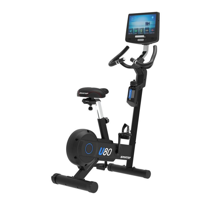 Sportop U80 Indoor Home Workout Bike Stationary Fitness Comfortable Cycler Exercise Machine with 12 Pre Programmed Trainings and Monitor Screen, Black, 1 of 6
