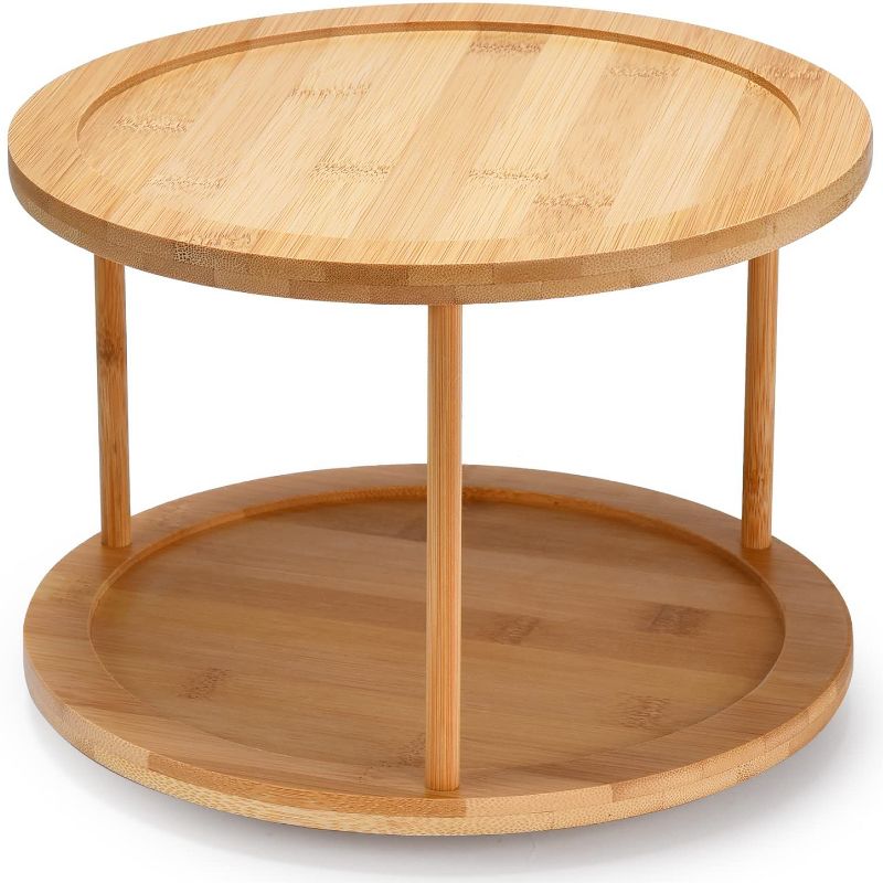2 Lb. Depot 25.5" x 17.8" Bamboo Turntable Lazy Susan Rotating Spice Rack - 2 Tier, 1 of 4