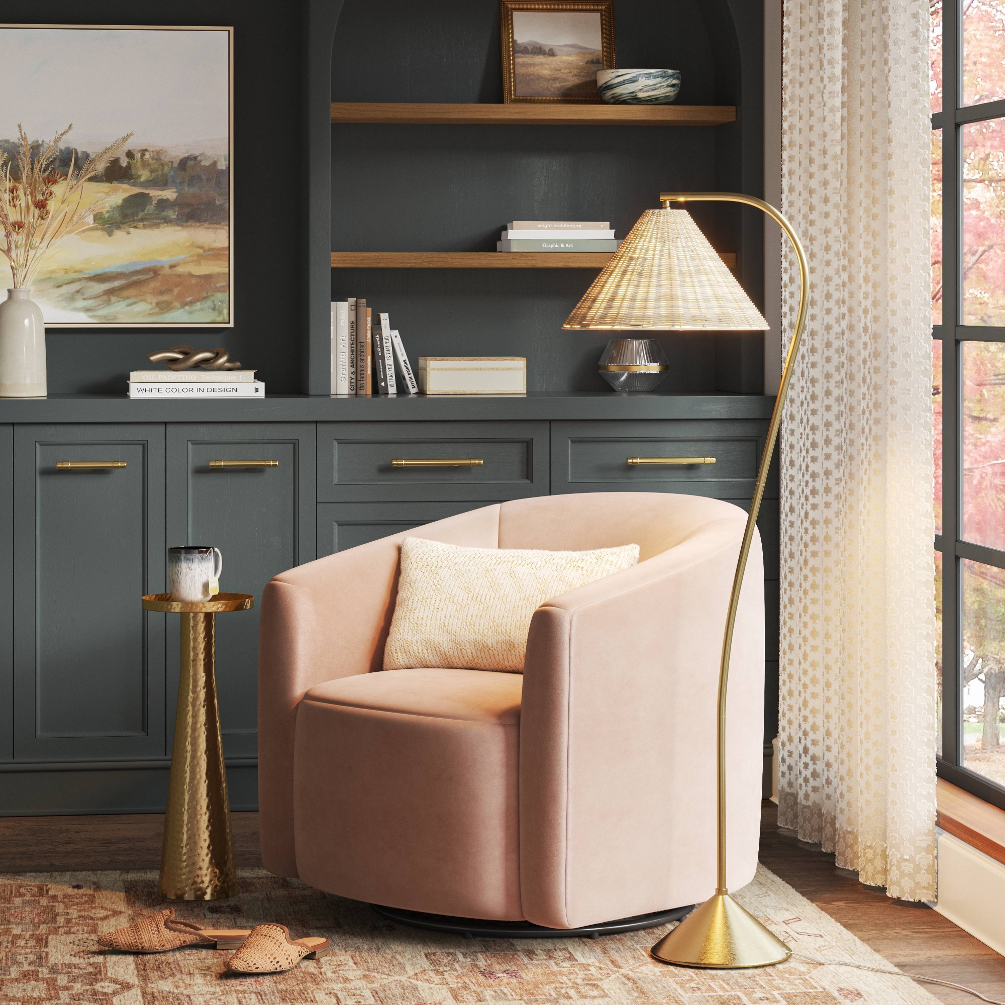 Gooseneck Floor Lamp with Natural Shade Brass - Threshold™