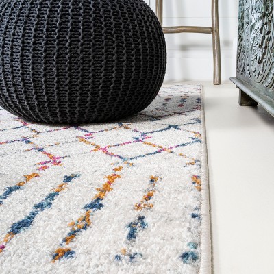 Bohemian Bliss Ivory & Multicolor Diamond Runner Rug, 2x8 ft